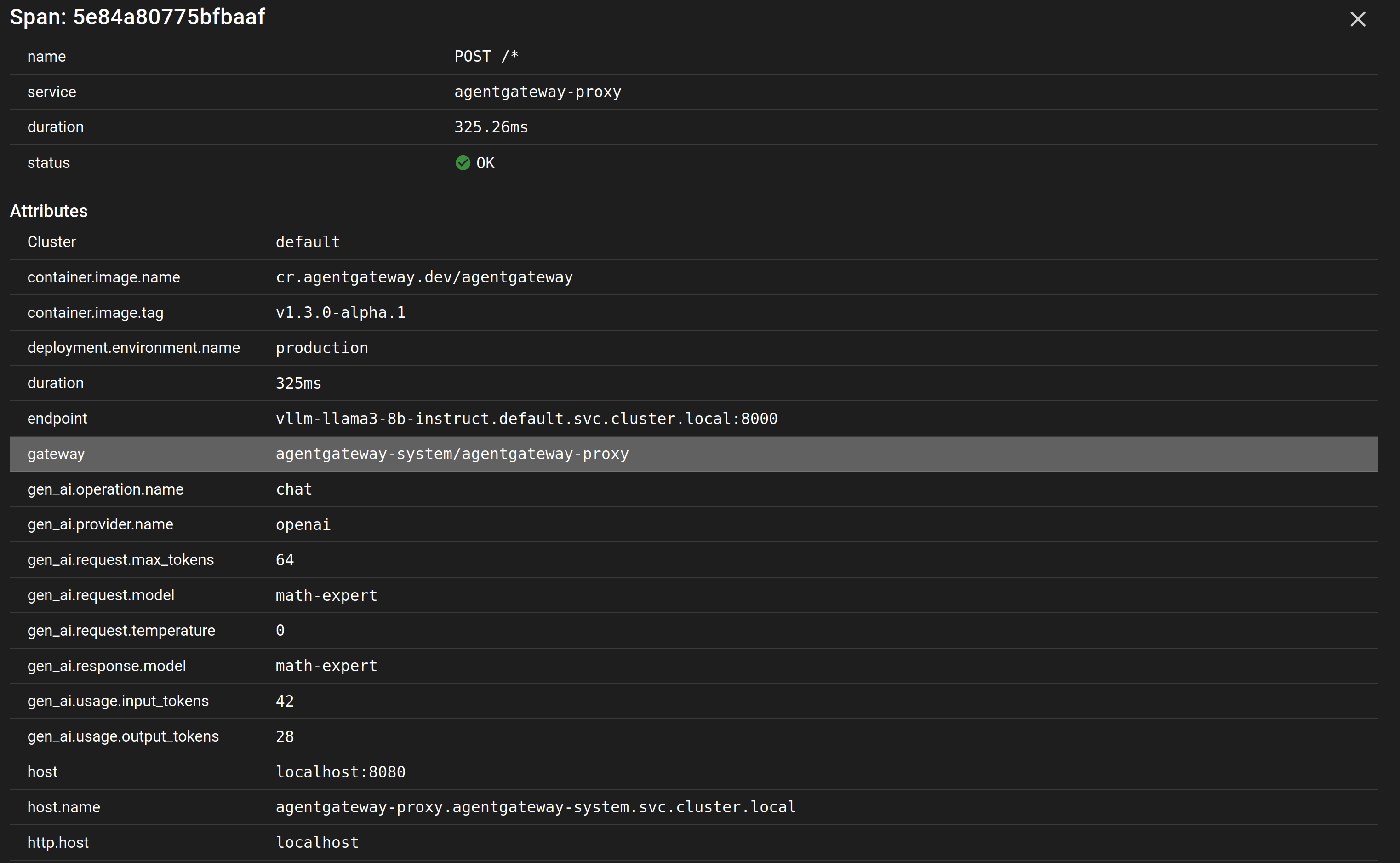 Gateway span attributes
